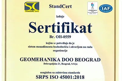 Sertifikat SRPS ISO 45001:2018
