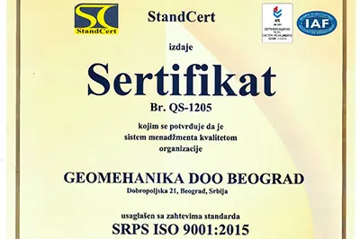 Sertifikat SRPS ISO 9001:2015