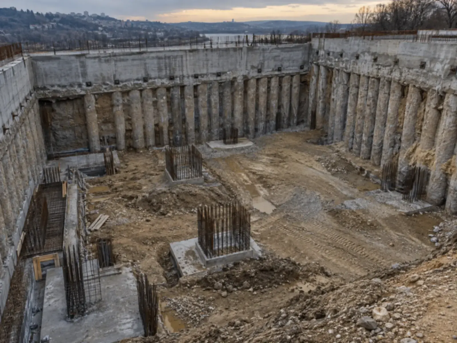 Duboka temeljna jama sa potpornim zidom i šipovima